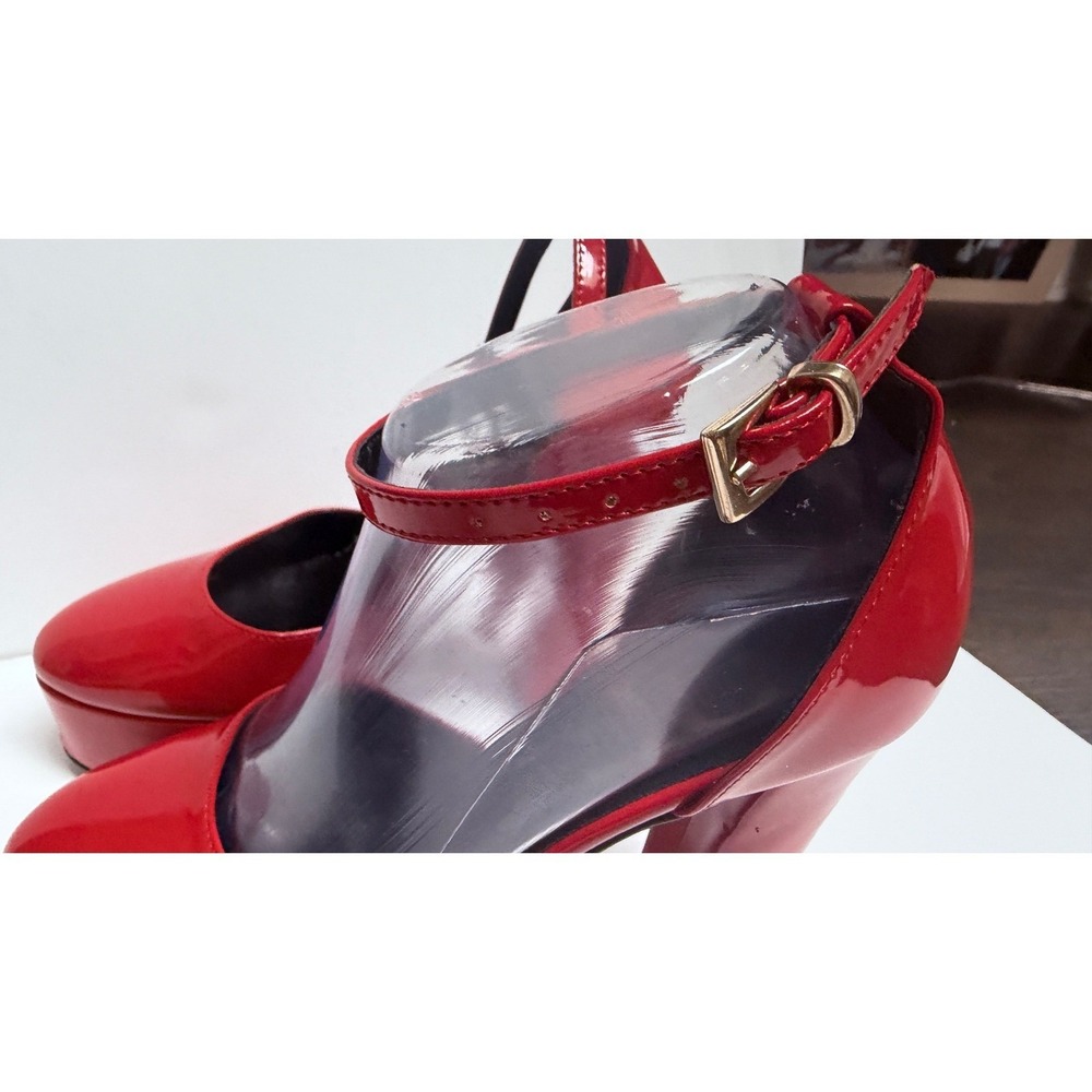 LN Divine Follie Red Patent Leather Platform Pumps Made in Italy Ankle Strap 37 - Picture 4 of 9